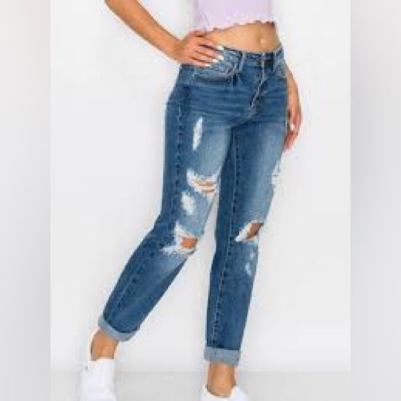 Studio High Rise Blue Distressed Skinny Jeans - Picture 1 of 5